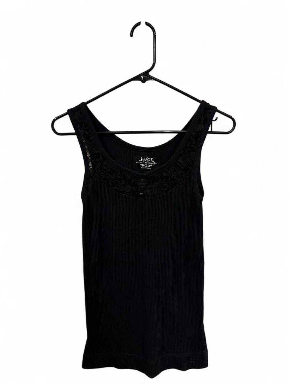 So Wear It Declare It Black Ribbed Lace Floral Layering Tank Top